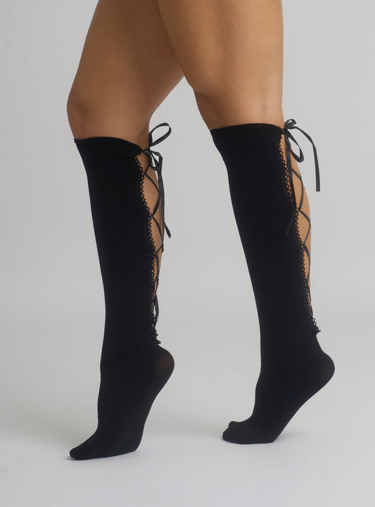 LACE BACK KNEE HIGH STOCKING
